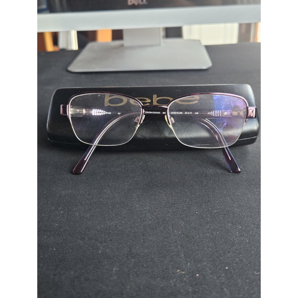 Bebe Tough Cookie BB5127 Plum Semi-Rimless Eyeglass Frames 51-17-140 Case - Picture 5 of 7